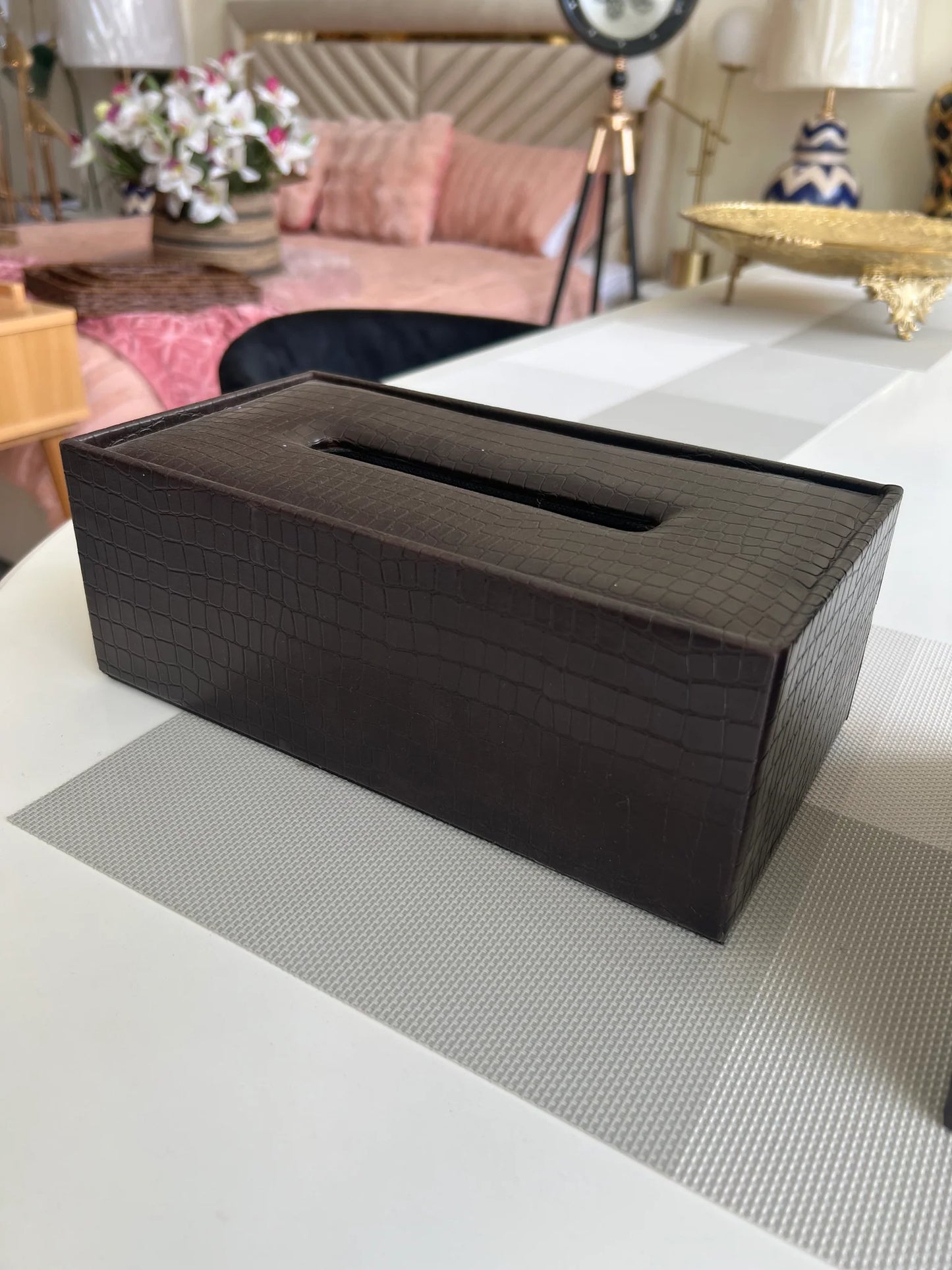 Leather Tissue Box and Dustbin 03 – Stylish Premium Leather Desk & Home Set | Meer Decor World