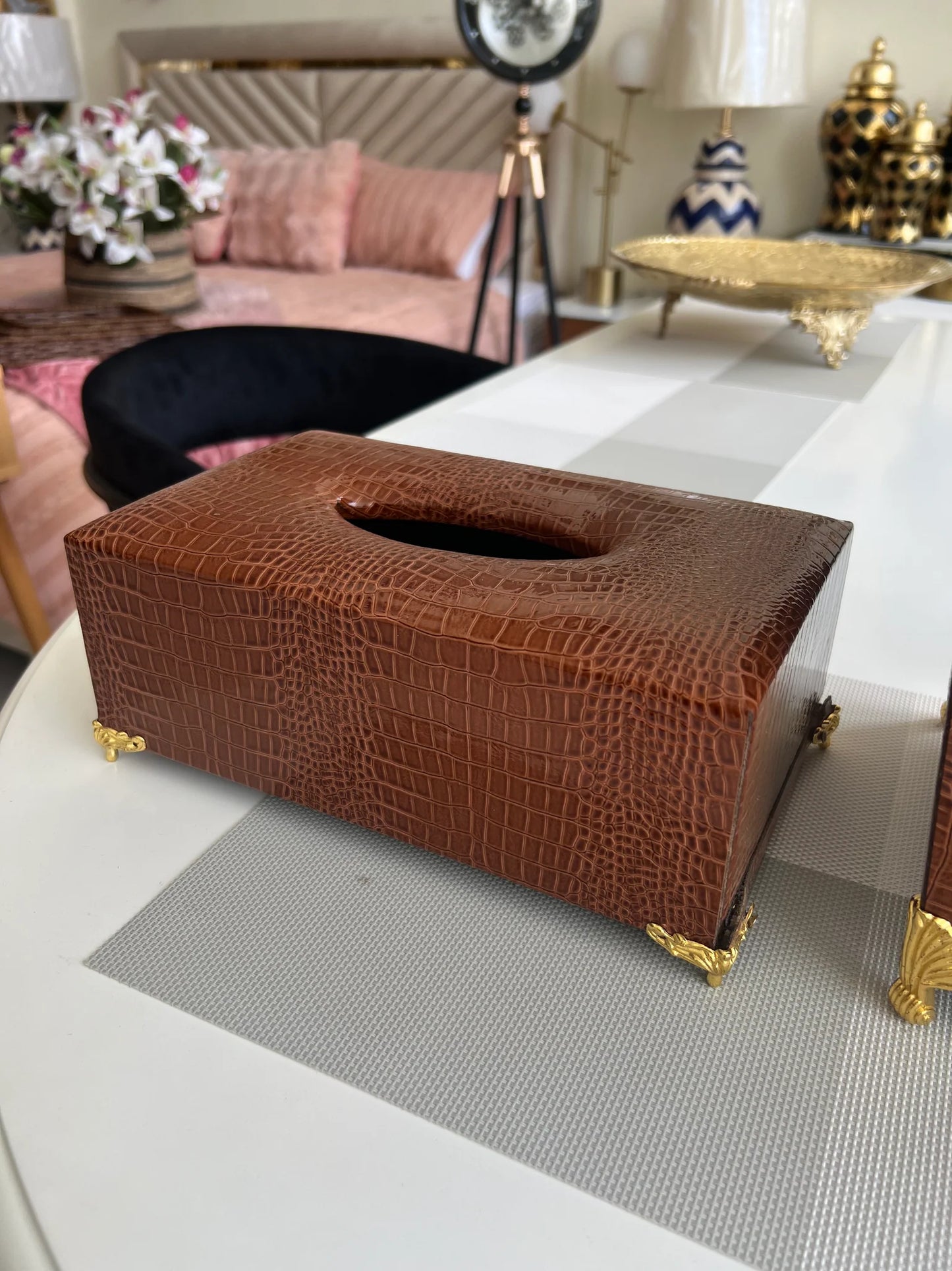 Leather Tissue Box and Dustbin 02 – Premium Desk & Home Accessories | Meer Decor World