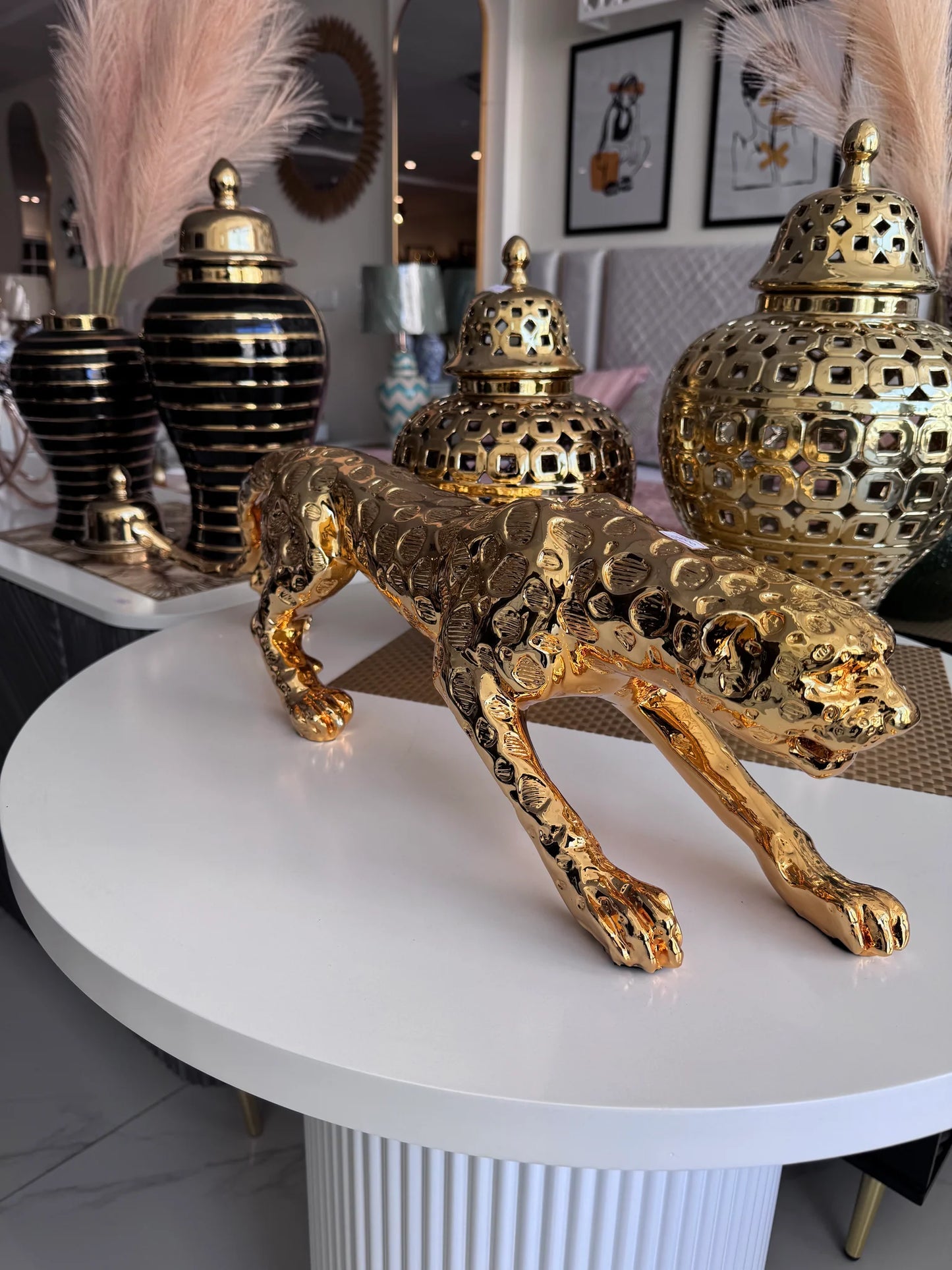 Shiny Leopard Imported – Luxury Decorative Animal Figurine | Meer Decor World