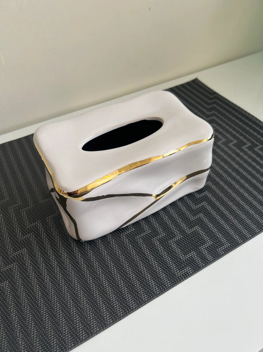 Gold & White Jewel Tissue Box – Luxury Decorative Tissue Holder | Meer Decor World