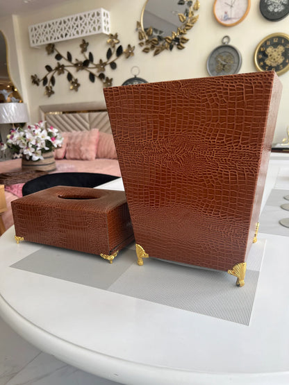 Leather Tissue Box and Dustbin 02 – Premium Desk & Home Accessories | Meer Decor World