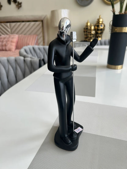 Singer with Mike Sculpture – Artistic Musician Metal Figurine | Meer Decor World