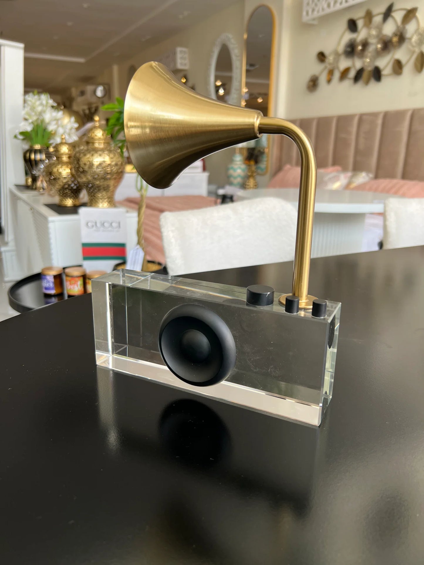 Gramophone Crystal – Elegant Decorative Crystal Music Figurine | Meer Decor World