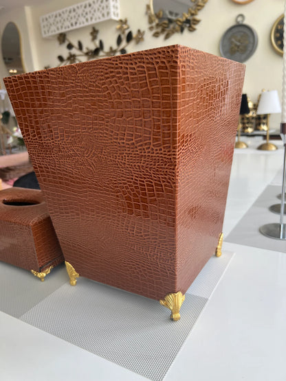 Leather Tissue Box and Dustbin 02 – Premium Desk & Home Accessories | Meer Decor World