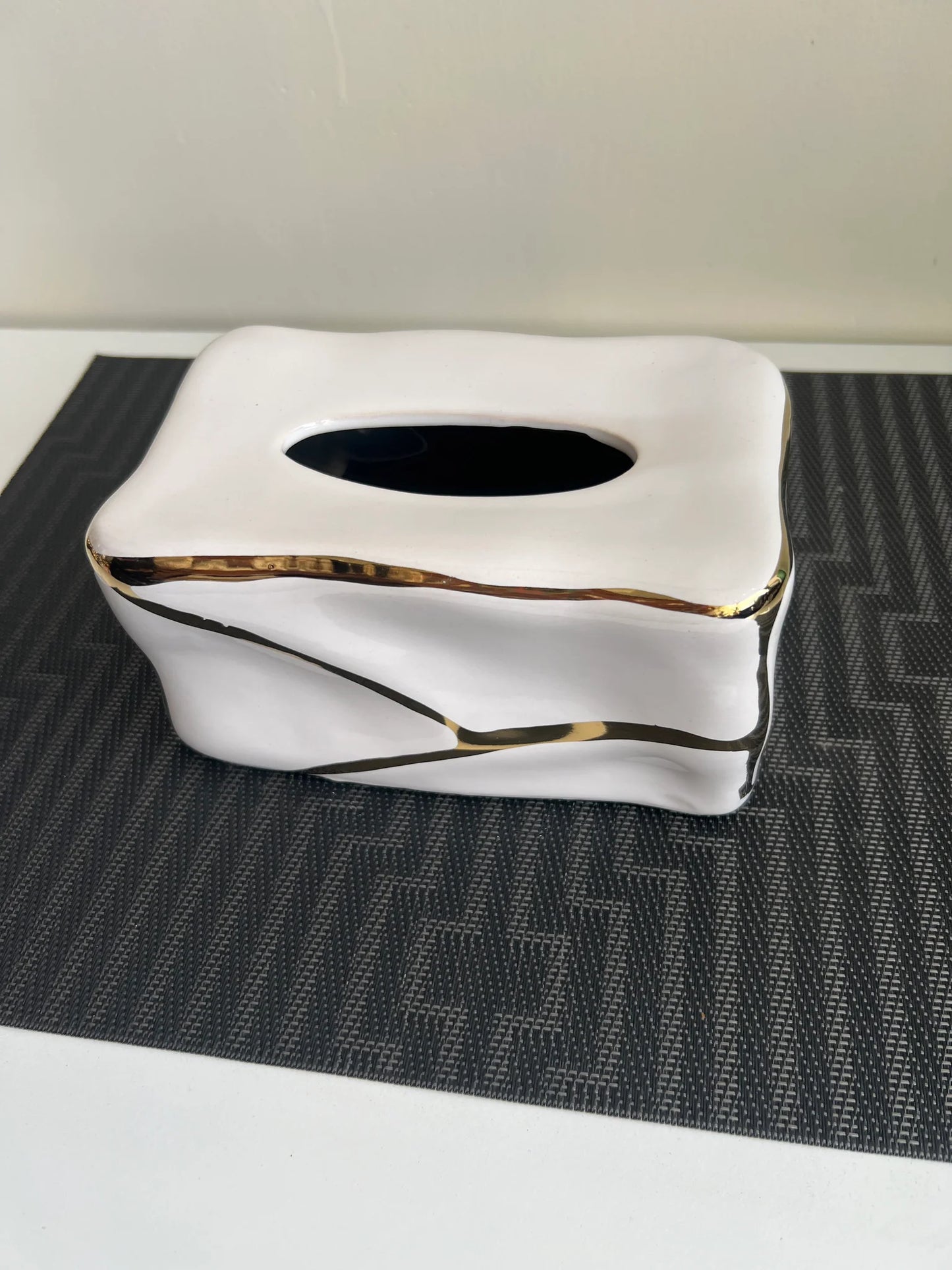 Gold & White Jewel Tissue Box – Luxury Decorative Tissue Holder | Meer Decor World