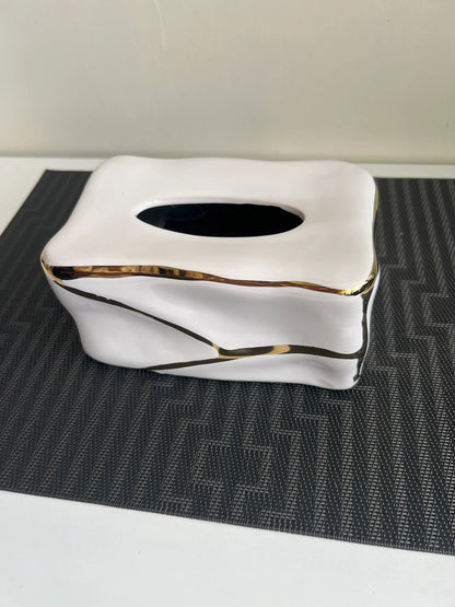 Gold & White Jewel Tissue Box – Luxury Decorative Tissue Holder | Meer Decor World