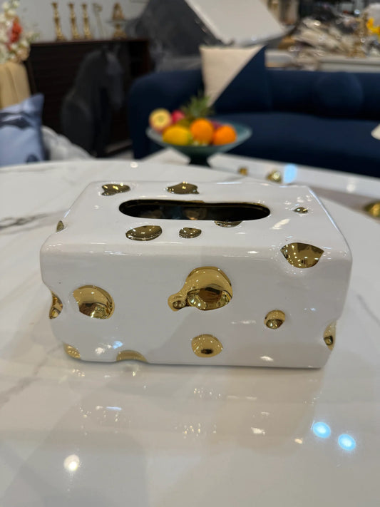 Gold & White Jewel Tissue Box – Luxury Decorative Tissue Holder | Meer Decor World