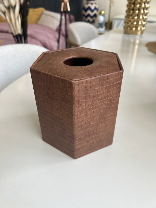 Leather Tissue Box Round 05 – Premium Round Leather Tissue Holder | Meer Decor World