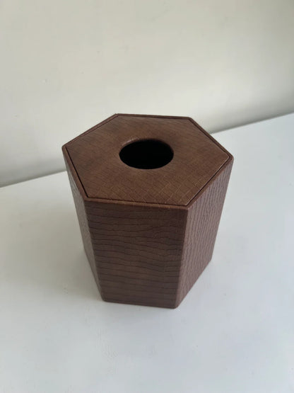 Leather Tissue Box Round 05 – Premium Round Leather Tissue Holder | Meer Decor World
