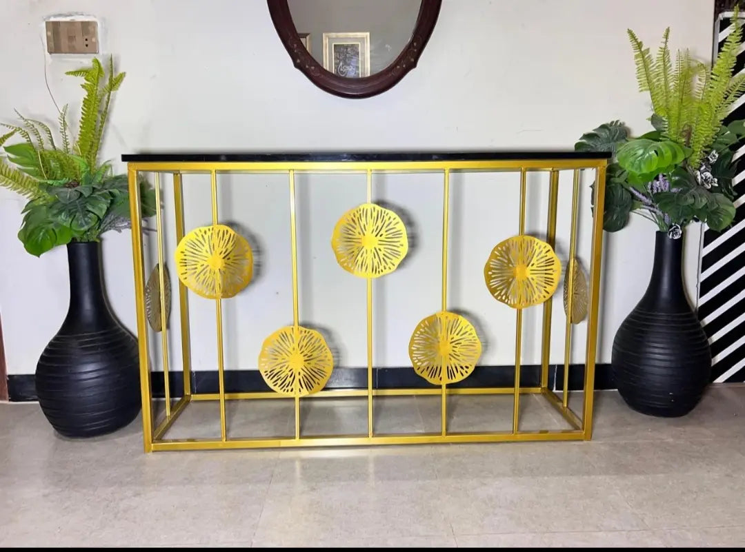 Gilded Leaf Console – Luxury Gold Console Table | Meer Decor World