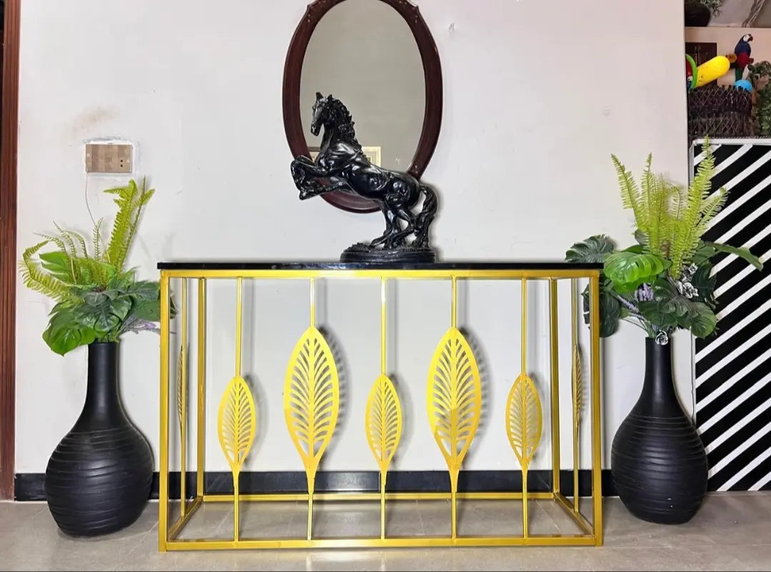 Gilded Leaf Console – Luxury Gold Console Table | Meer Decor World