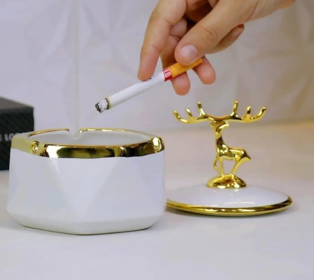 Ceramic Deer Lid Ashtray – Elegant Smokers Gift | Meer Decor World