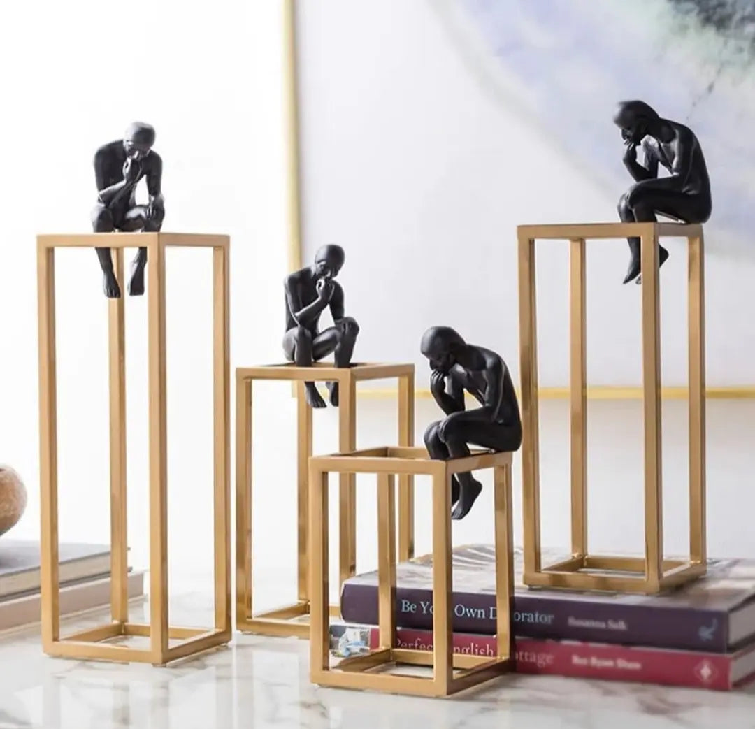 4 Men in Black & Gold Décor Set | Modern Sculpture Collection | Meer Decor World