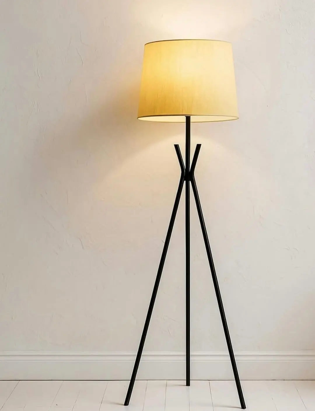 Black Metal Tripod Floor Lamp | Fabric Shade Lighting | Meer Decor World
