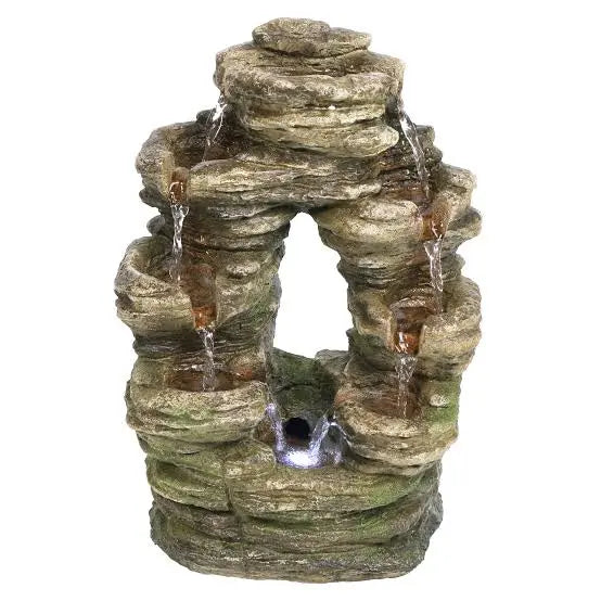 Sunnydaze Split Mossy Rock Falls Tabletop Water Fountain with LED | Meer Decor World