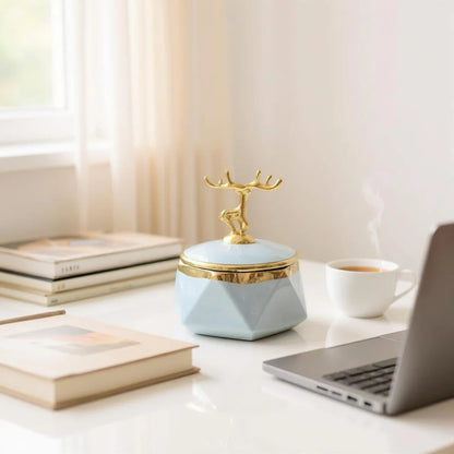 Ceramic Deer Lid Ashtray Set – Stylish Smokers’ Ashtray with Decorative Deer Lid | Meer Decor World