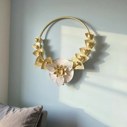 Round Golden Floral Radiance Wall Motif – Luxury Metal Wall Art Decor | Meer Decor World