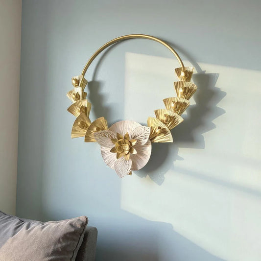 Round Golden Floral Radiance Wall Motif – Luxury Metal Wall Art Decor | Meer Decor World