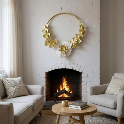 Round Golden Floral Radiance Wall Motif – Luxury Metal Wall Art Decor | Meer Decor World